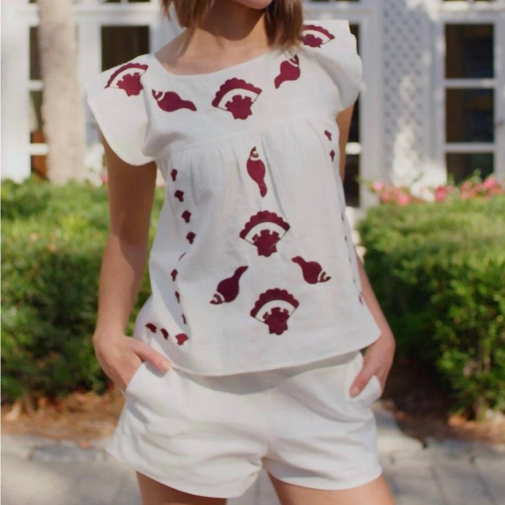 NWT Never A Wallflower Embroidered Seashell Top Size XS